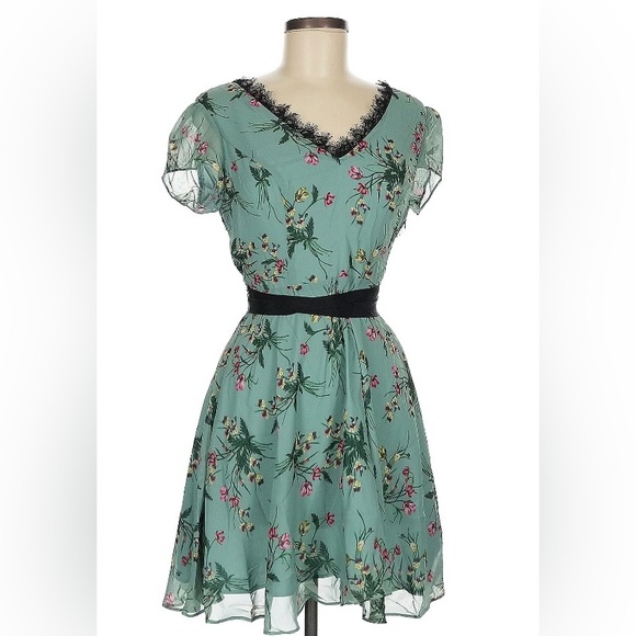 bebe Teal Floral Mini Dress - Picture 1 of 6